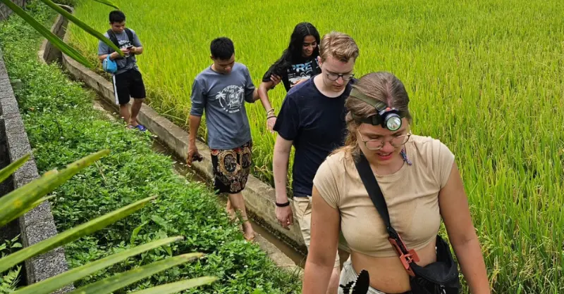 group of people exploring at rice field flipside adventures where in vietnam